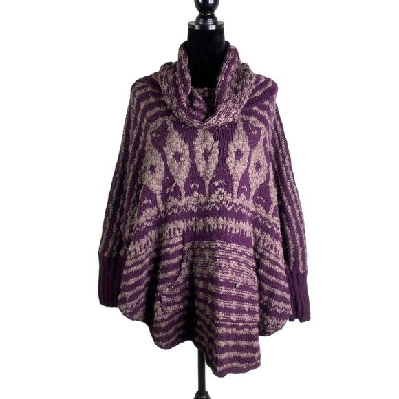 Free People Sweaters - free people rosie lee poncho sweater cowl neck BOHO Purple NWT Size Large